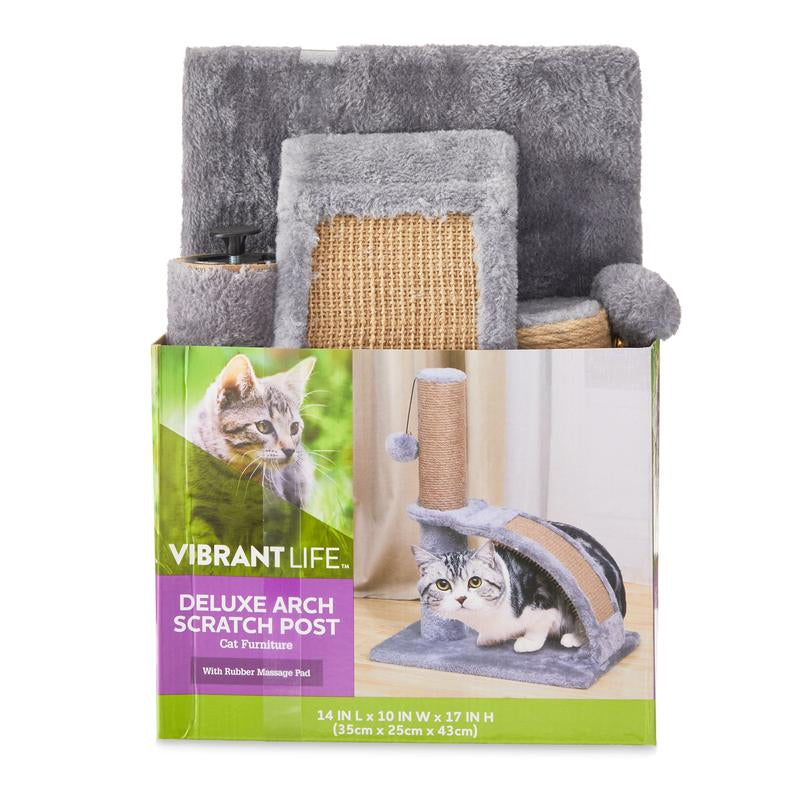 Vibrant Life 17"Deluxe Jute Cat Scratching Post with Arch Grooming Massager, Gray, Pack of 1 Shandong Dongyangtai Handicrafts Co., Ltd.