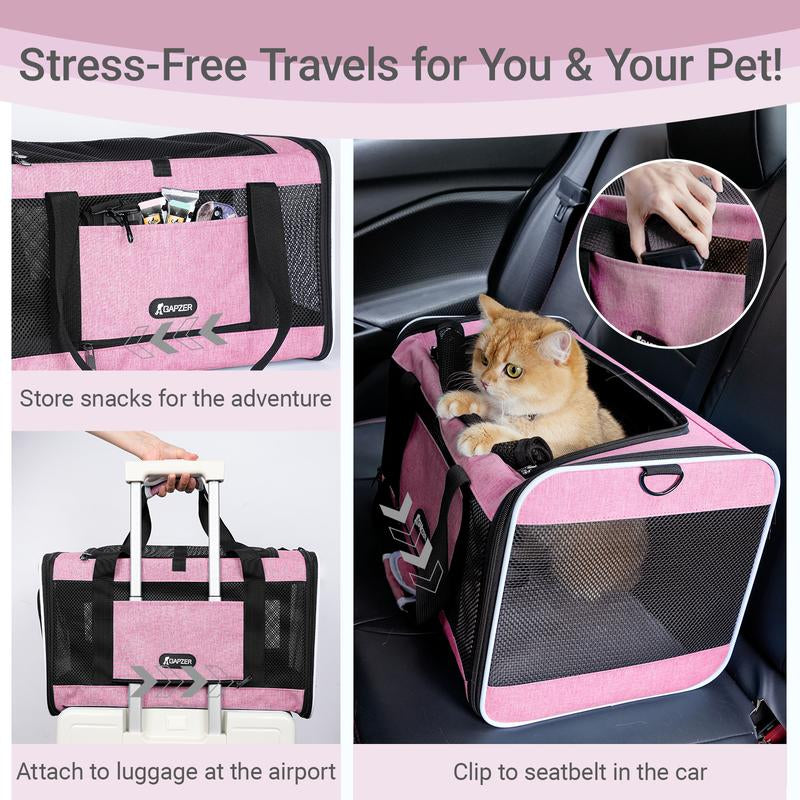 Dog & Cat Carrier, Breathable & Collapsible Design, up to 16Lbs – Larger Expansion Area for Comfort, Airline Approved Soft Pet Carrier