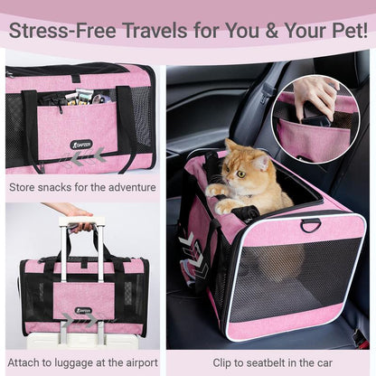 Dog & Cat Carrier, Breathable & Collapsible Design, up to 16Lbs – Larger Expansion Area for Comfort, Airline Approved Soft Pet Carrier