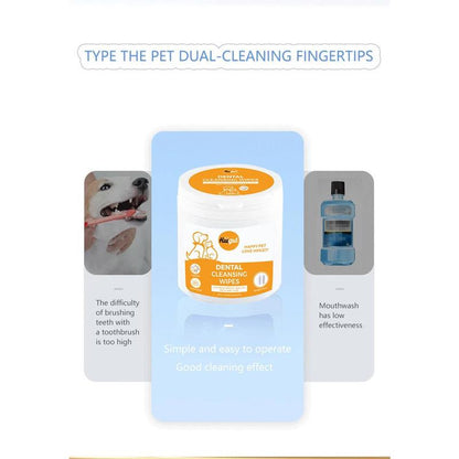 Pet Dental Cleaning Finger Wipes 50Pcs, Coconut Milk Flavor & Double Sided