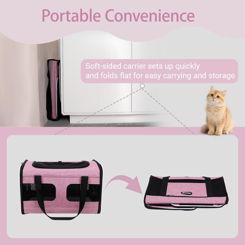 Dog & Cat Carrier, Breathable & Collapsible Design, up to 16Lbs – Larger Expansion Area for Comfort, Airline Approved Soft Pet Carrier