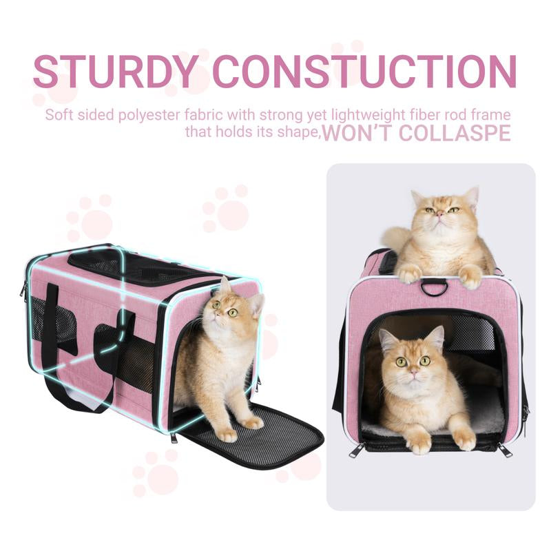 Dog & Cat Carrier, Breathable & Collapsible Design, up to 16Lbs – Larger Expansion Area for Comfort, Airline Approved Soft Pet Carrier