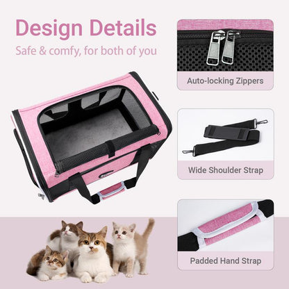 Dog & Cat Carrier, Breathable & Collapsible Design, up to 16Lbs – Larger Expansion Area for Comfort, Airline Approved Soft Pet Carrier