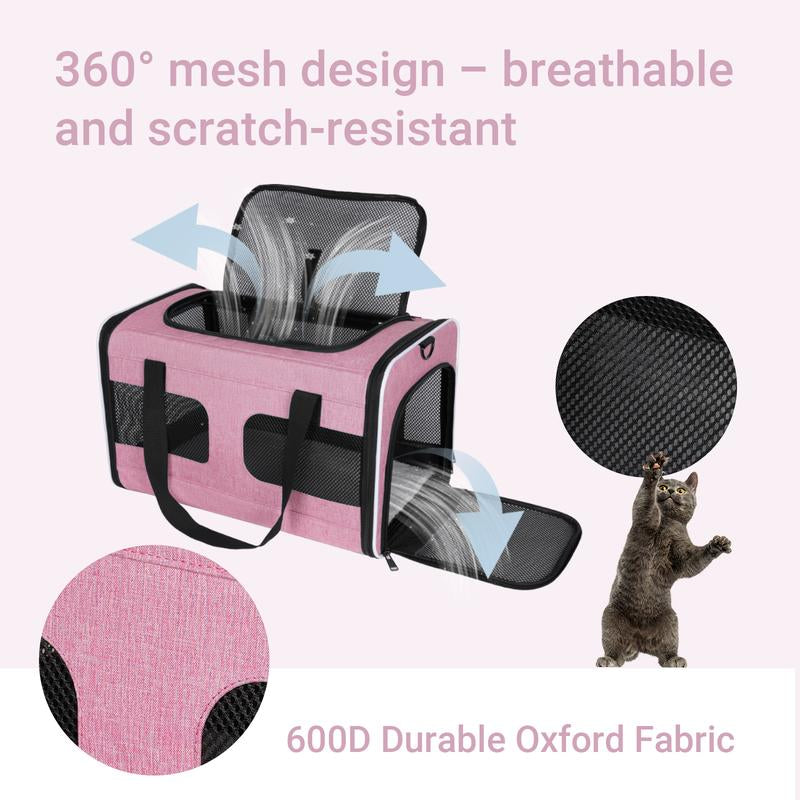 Dog & Cat Carrier, Breathable & Collapsible Design, up to 16Lbs – Larger Expansion Area for Comfort, Airline Approved Soft Pet Carrier