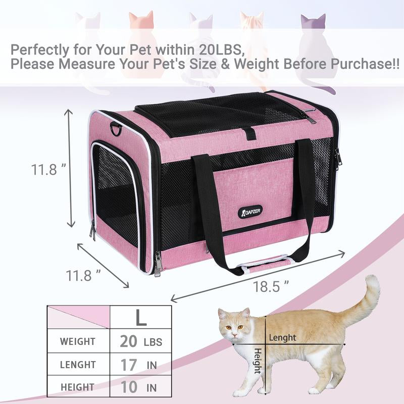 Dog & Cat Carrier, Breathable & Collapsible Design, up to 16Lbs – Larger Expansion Area for Comfort, Airline Approved Soft Pet Carrier
