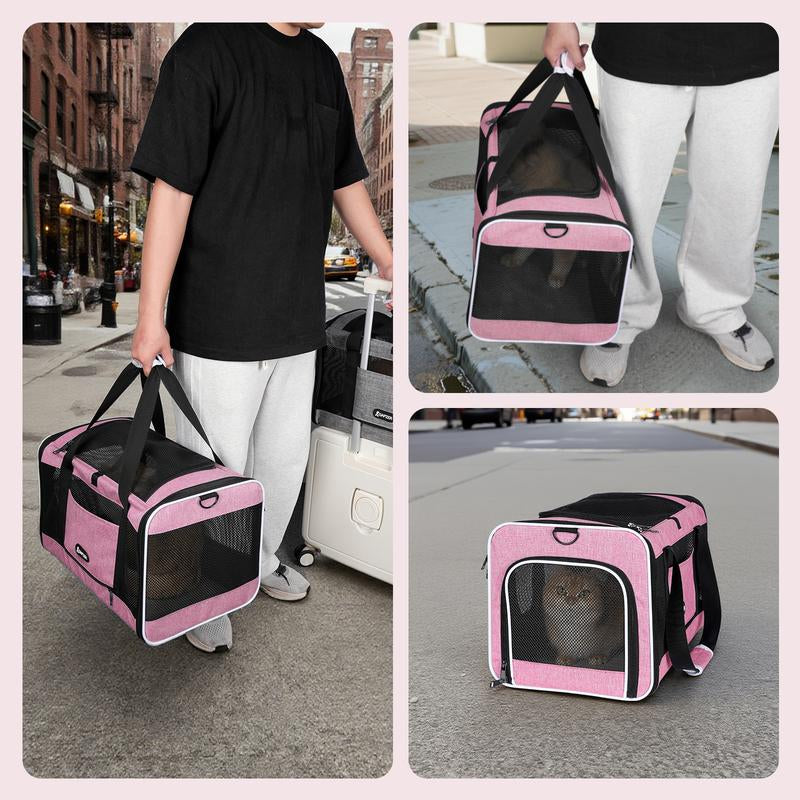 Dog & Cat Carrier, Breathable & Collapsible Design, up to 16Lbs – Larger Expansion Area for Comfort, Airline Approved Soft Pet Carrier