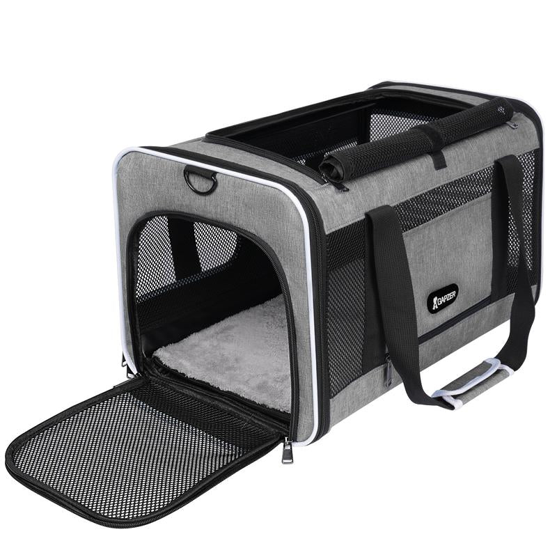 Dog & Cat Carrier, Breathable & Collapsible Design, up to 16Lbs – Larger Expansion Area for Comfort, Airline Approved Soft Pet Carrier