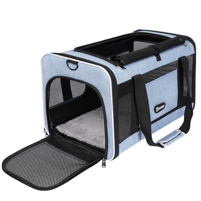 Dog & Cat Carrier, Breathable & Collapsible Design, up to 16Lbs – Larger Expansion Area for Comfort, Airline Approved Soft Pet Carrier