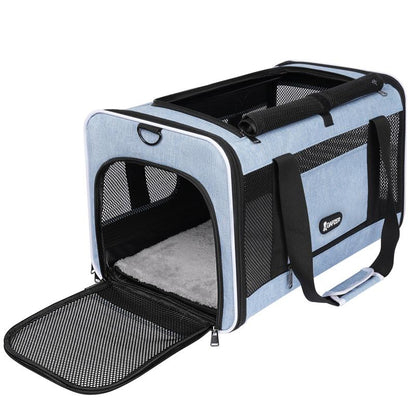 Dog & Cat Carrier, Breathable & Collapsible Design, up to 16Lbs – Larger Expansion Area for Comfort, Airline Approved Soft Pet Carrier